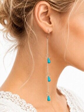 FP Silver Chain Drop Earrings with Turquoise Teardrops